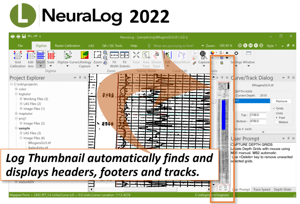 NeuraLog Well Log Thumbnail Aids in Log Digitizing